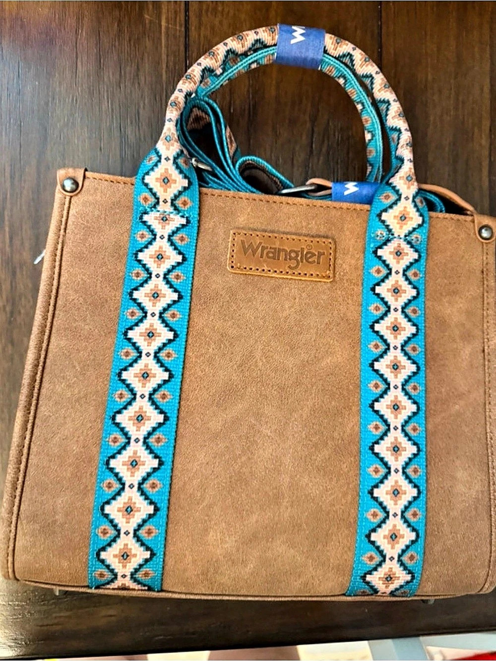 Wrangler Turquoise Aztec Crossbody Tote Brown & Blue